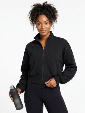 LIT Activewear Black Cropped Full-Zip Mock Neck Jacket - Medium